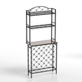 Industrial Wine Rack Bar Table, 3 Tier Liquor Bottle And Glass Holder With Storage Shelves, Metal And Wood Wine Organizer For Home Kitchen, Dining Room, And Living Room Black Brown Kitchen American