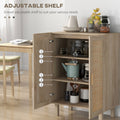 Homcom Sideboard Buffet Cabinet, Kitchen Cabinet, Coffee Bar Cabinet With 2 Rattan Doors And Adjustable Shelves, Natural Natural Wood Particle Board