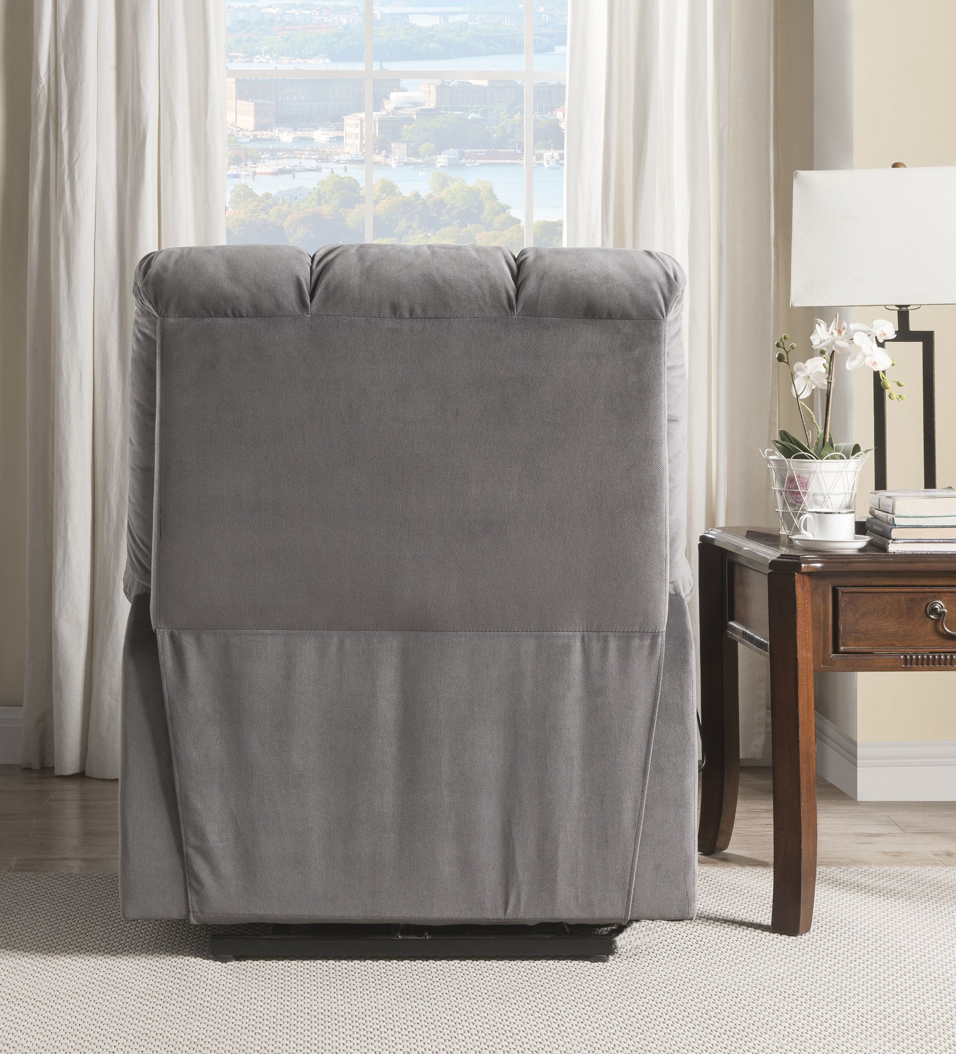 Grey Power Lift Recliner With Massage Grey Velvet Power Push Button Metal Primary Living Space Tight Back Push Button Pillow Top Arms Wood Fabric