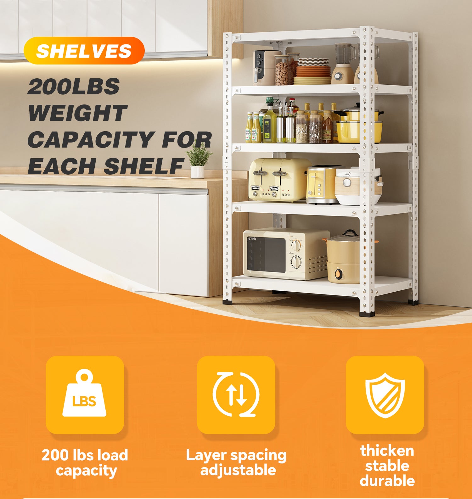 Household Storage Rack, Adjustable Display Rack, Basement Balcony Storage Rack, Carbon Steel Storage Rack, 100Cm * 40Cm * 180Cm, Five Floors White 5 White Etagere Primary Living Space Metal