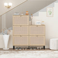 Rattan 5 Door Shoe Rack, Freestanding Modern Shoe Storage Cabinet, For Entryway Natural Mdf