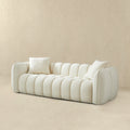 Marissa Sofa Cream Boucle Cream,White Wood Tufted Back Mid Century Modern Boucle,Solid Wood 3 Seat