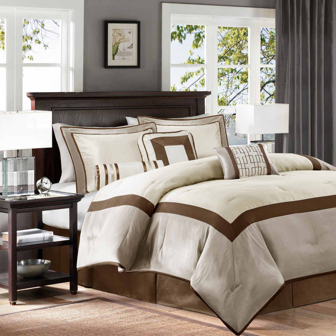 7 Piece Comforter Set Taupe Brown Queen Queen Taupe Brown Polyester