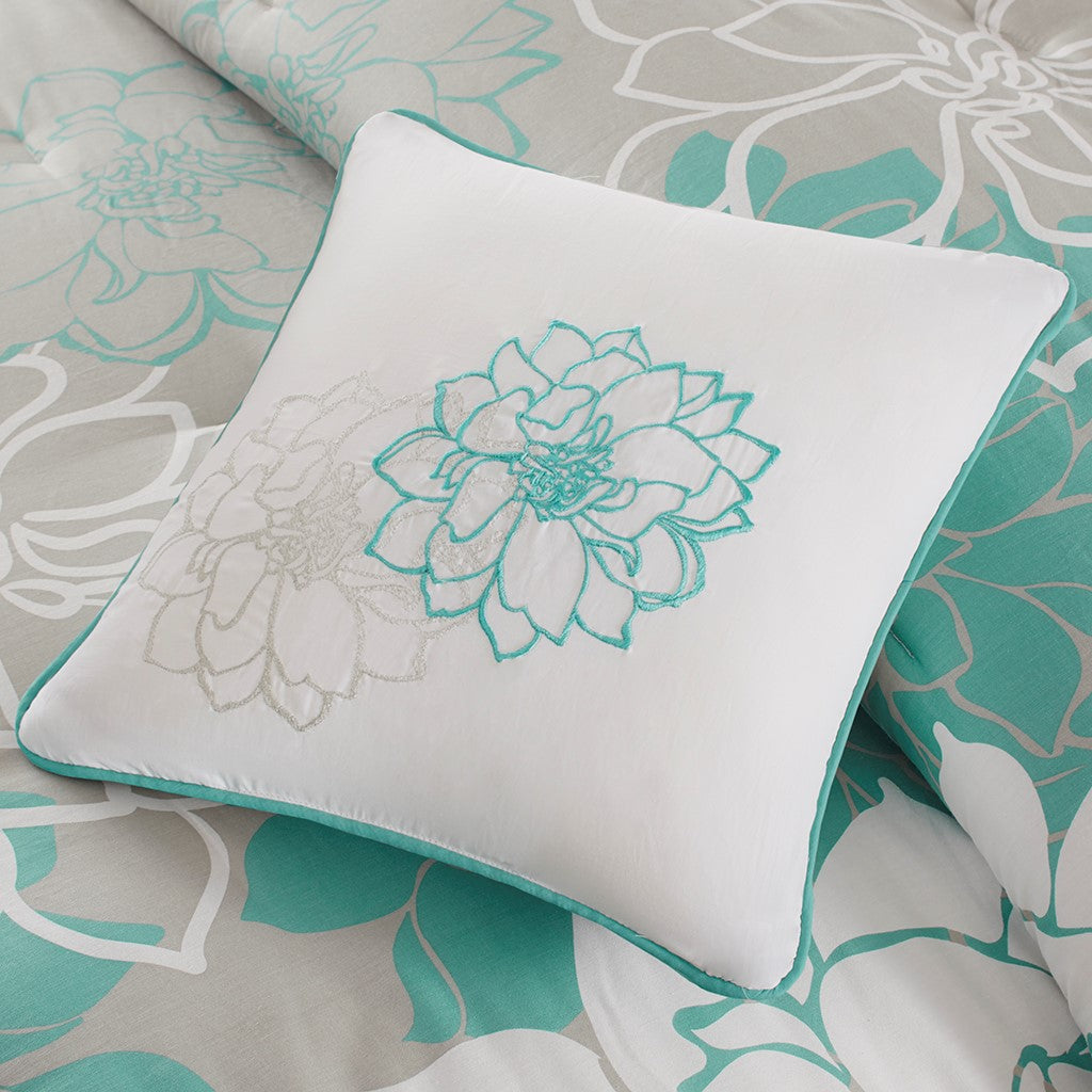 Printed Cotton Sateen Comforter Set Aqua Twin Twin Xl Twin Aqua Polyester