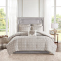 6 Piece Embroidered Cotton Reversible Comforter Set Ivory Full Queen Full Ivory Polyester
