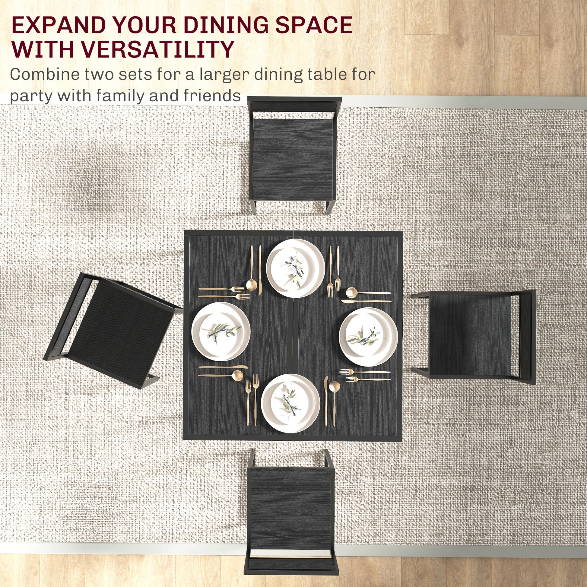 Homcom 3 Piece Industrial Dining Table Set For 2, Kitchen Table And Chairs, Dining Room Sets For Small Spaces, Black Black Mdf