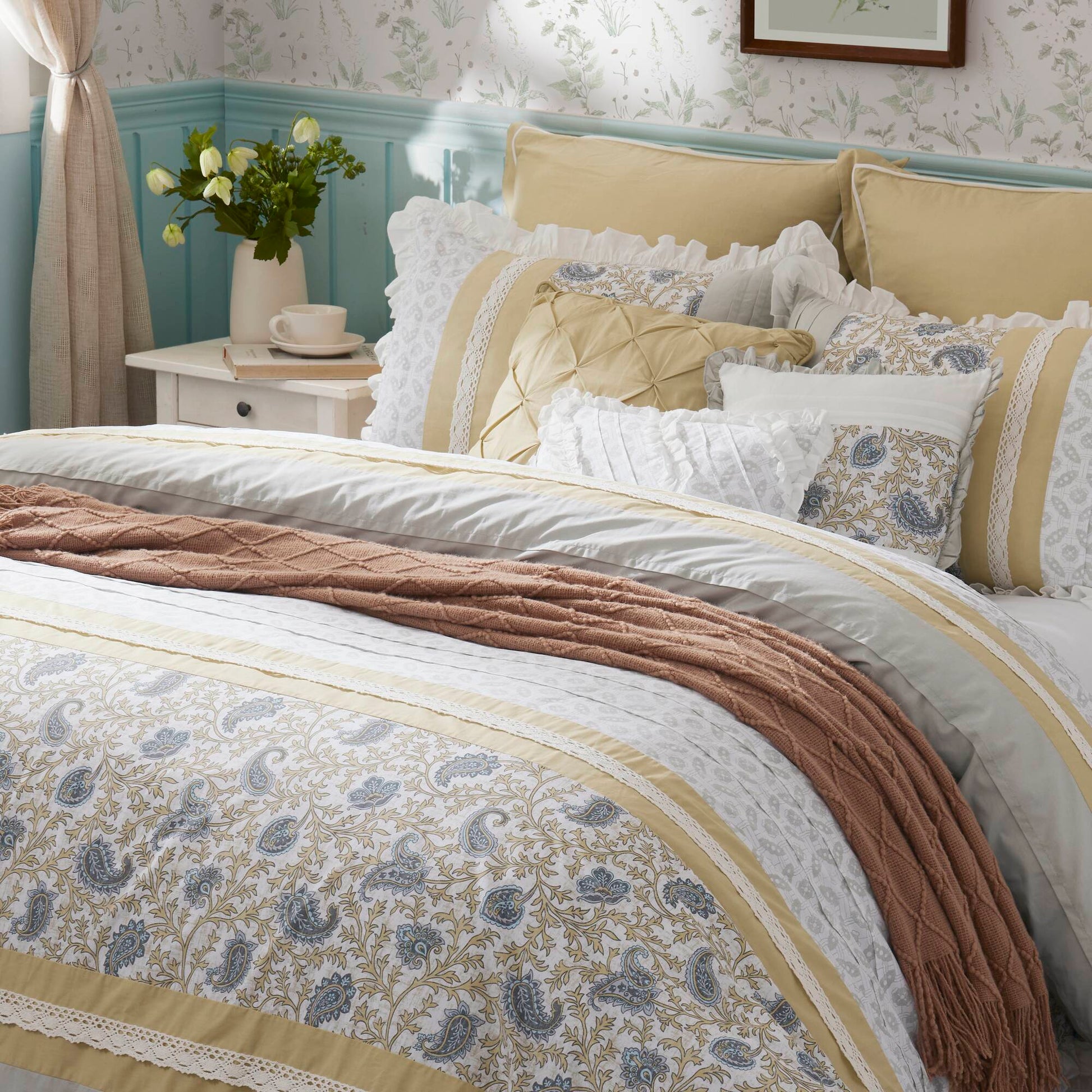 9 Piece Cotton Percale Comforter Set Yellow Cal King California King Yellow Polyester