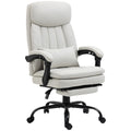 Vinsetto Microfibre Executive Massage Office Chair, Swivel Computer Desk Chair, Heated Reclining Computer Chair With Lumbar Support Pillow, Cream White Cream Polyester