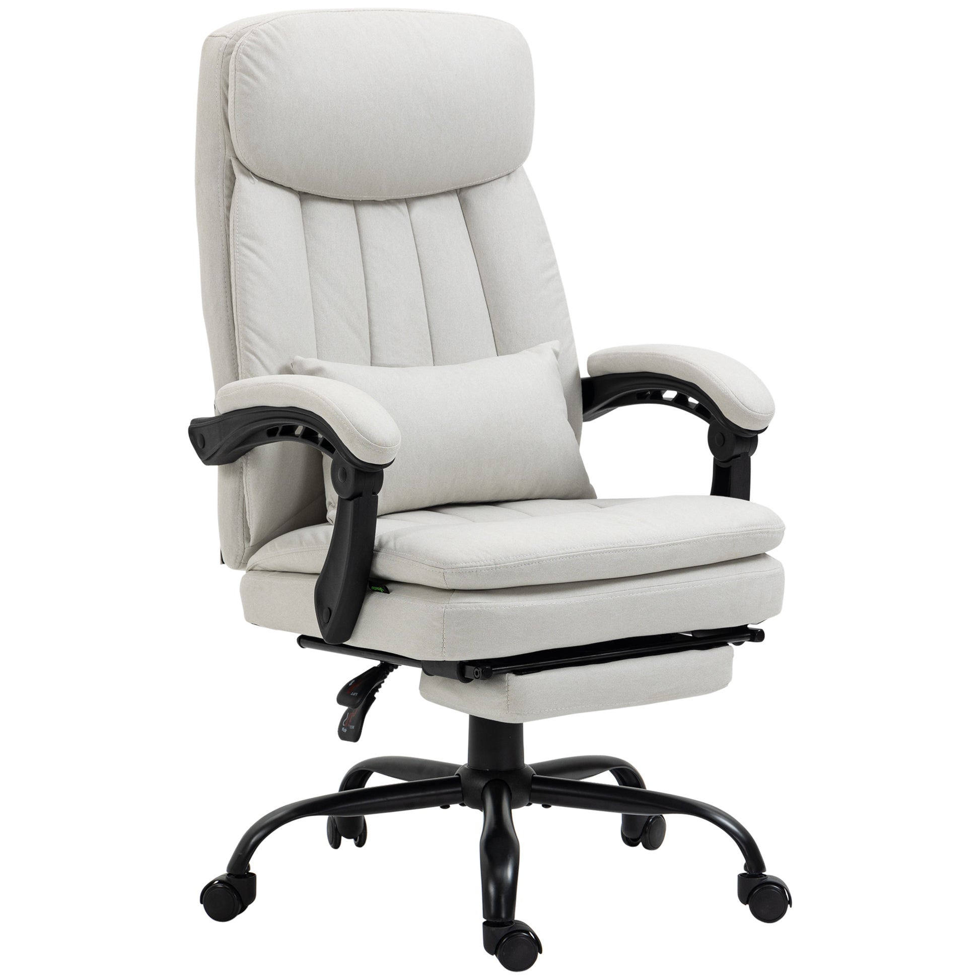 Vinsetto Microfibre Executive Massage Office Chair, Swivel Computer Desk Chair, Heated Reclining Computer Chair With Lumbar Support Pillow, Cream White Cream Polyester