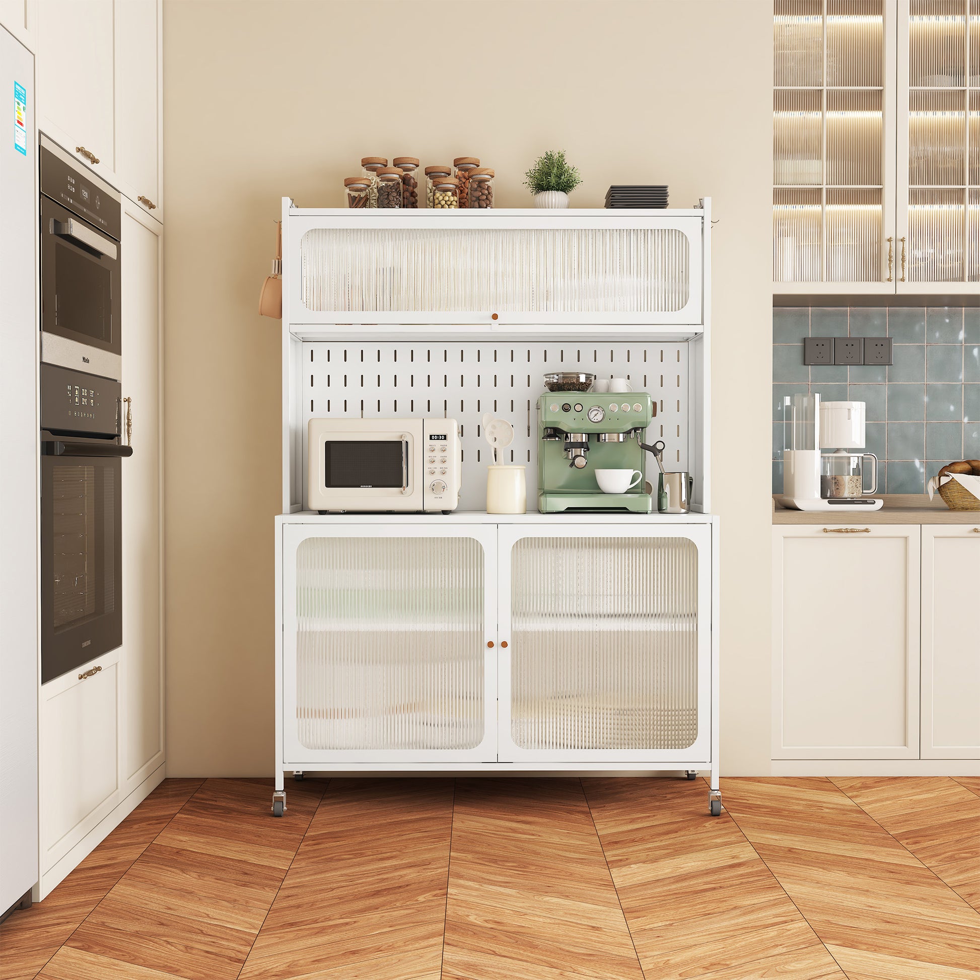 Kitchen Pantry Cabinet, Tall Storage Cabinet With Glass Doors & Adjustable Shelves, Cabinet Cupboard For Kitchen, Living Room, Dinning Room, White White Kitchen Modern Glass Doors Steel