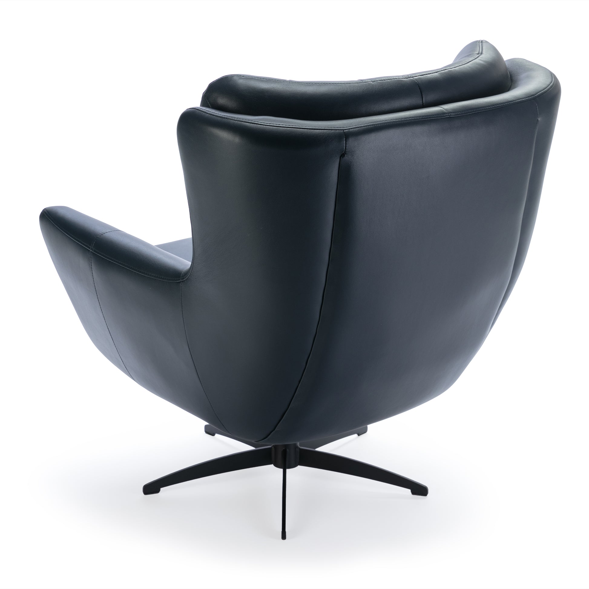 Calvin Midnight Blue Tufted Faux Leather Swivel Chair Blue Foam Faux Leather