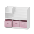 Kids Bookcase And Bookshelf, Multifunctional Bookcase With 3 Collapsible Fabric Drawers, Bookcase Display Stand, Toy Storage Organizer For Bedroom, Playroom, Hallway White Pink White Pink Fabric,Mdf
