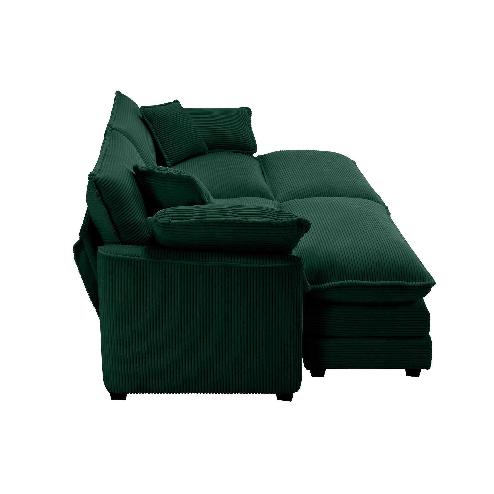 Corduroy Two Seater Sofa With 2 Footrest, 2 Seater Sofa With Ottoman For Small Living Spaces, Green Corduroy Sofa Green Corduroy 2 Seat