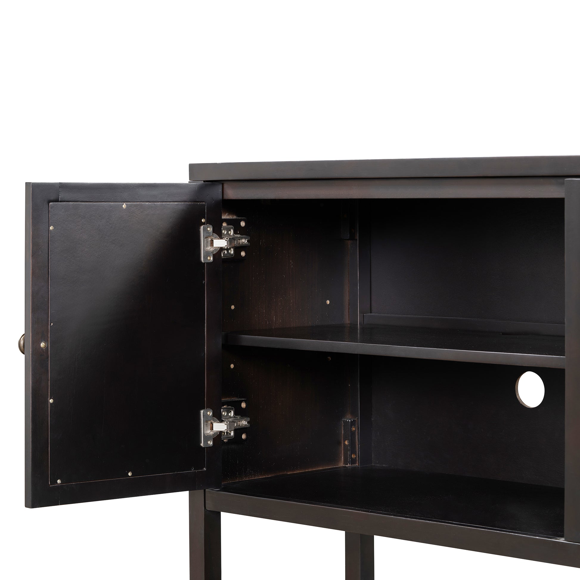 Elegant Retro Console Table Storage Cabinet Sideboard With Mirrored Doors, Spacious Shelves, And Durable Acacia Wood Legs Perfect For Living Room, Dining Room, Or Entryway Espresso Espresso Primary Living Space Solid Wood Mdf