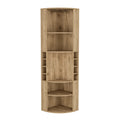 Oban Corner Bar Cabinet With Five Shelveseight Bottle Cubbies And Steamware Macadamia Light Oak Kitchen Modern Particle Board