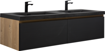 60" Floating Bathroom Vanity With Two Sinks, Modern Wall Mounted Bathroom Storage Vanity Cabinet With Countertop And Soft Close Drawers, Ink Black Cruis 60 Black Wood