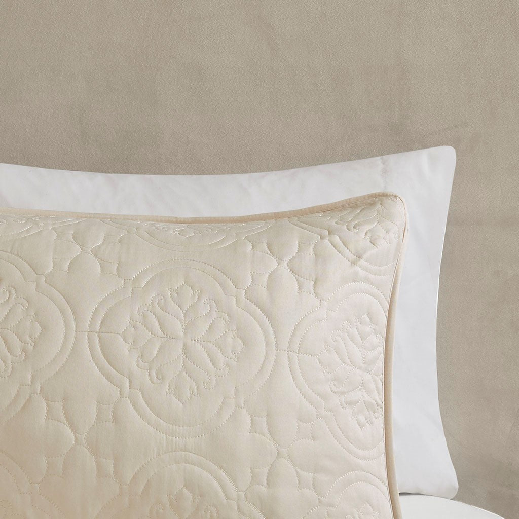 3 Piece Reversible Bedspread Set Cream Full Queen Queen Cream Microfiber