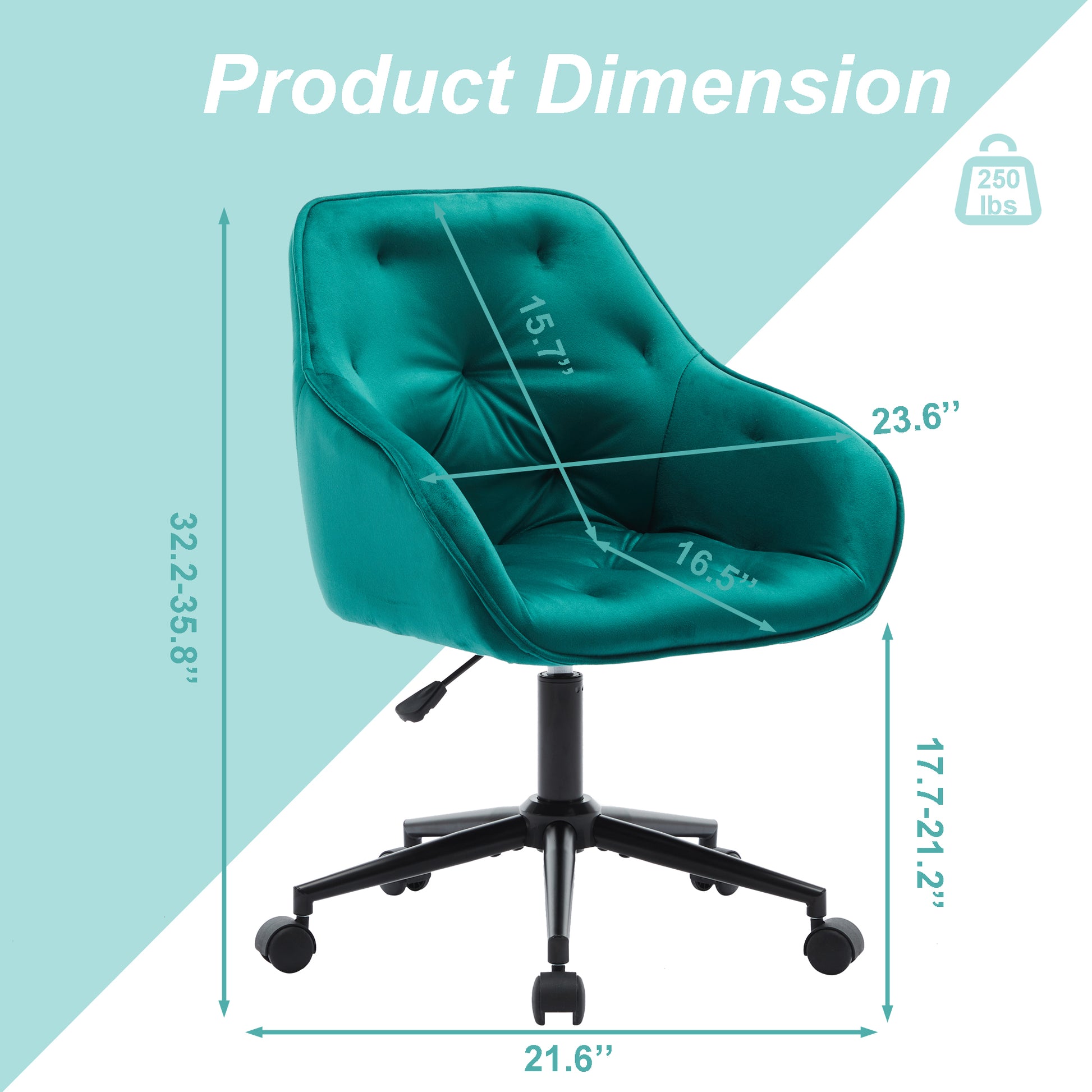 Elegent Velvet Office Chair With Wheels, Makeup Vanity Chair Height Adjustable For Teens Women Girls, Comfy Swivel Modern Leisure Armchair For Home Office, Bedroom, Study And Vanity. Green Green Primary Living Space Luxury,Modern Foam Iron
