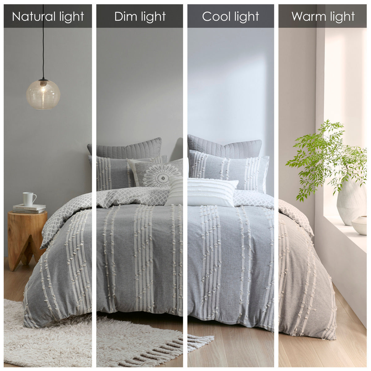 3 Piece Cotton Jacquard Duvet Cover Set King Gray Cotton