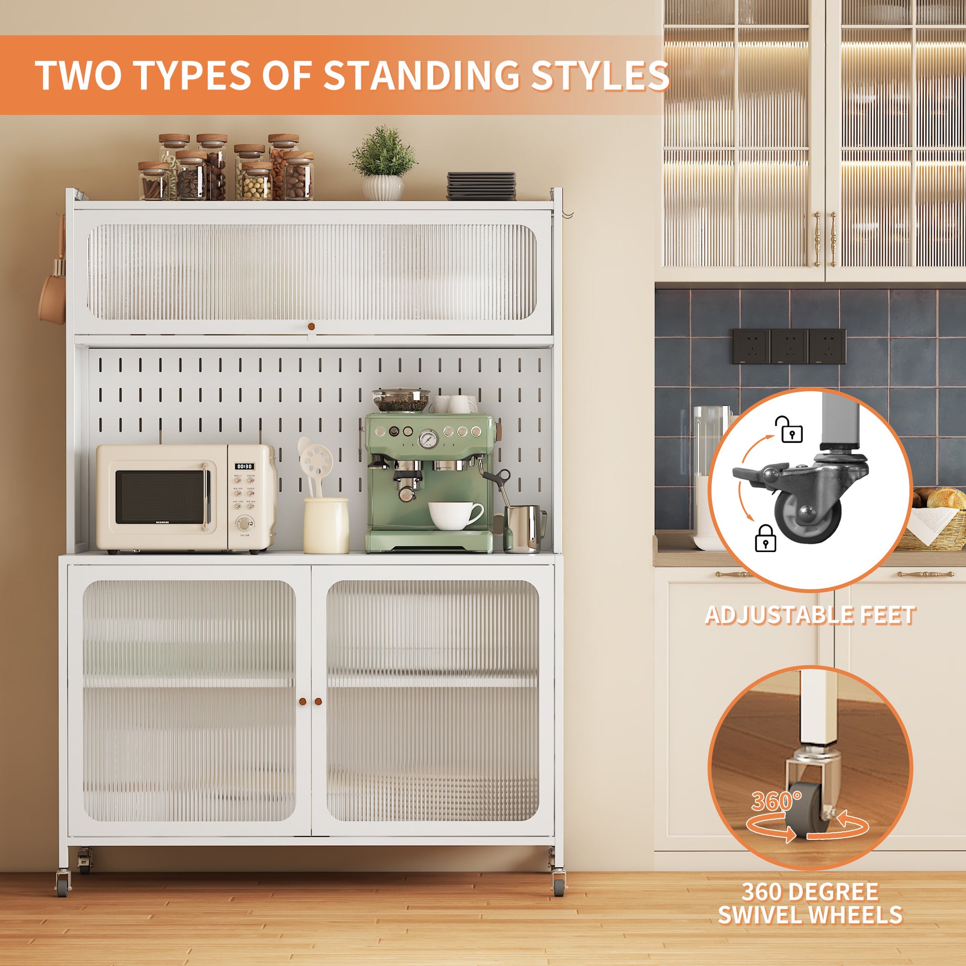 Kitchen Pantry Cabinet, Tall Storage Cabinet With Glass Doors & Adjustable Shelves, Cabinet Cupboard For Kitchen, Living Room, Dinning Room, White White Kitchen Modern Glass Doors Steel