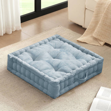 Poly Chenille Square Floor Pillow Cushion 24X24" Aqua Blue Polyester