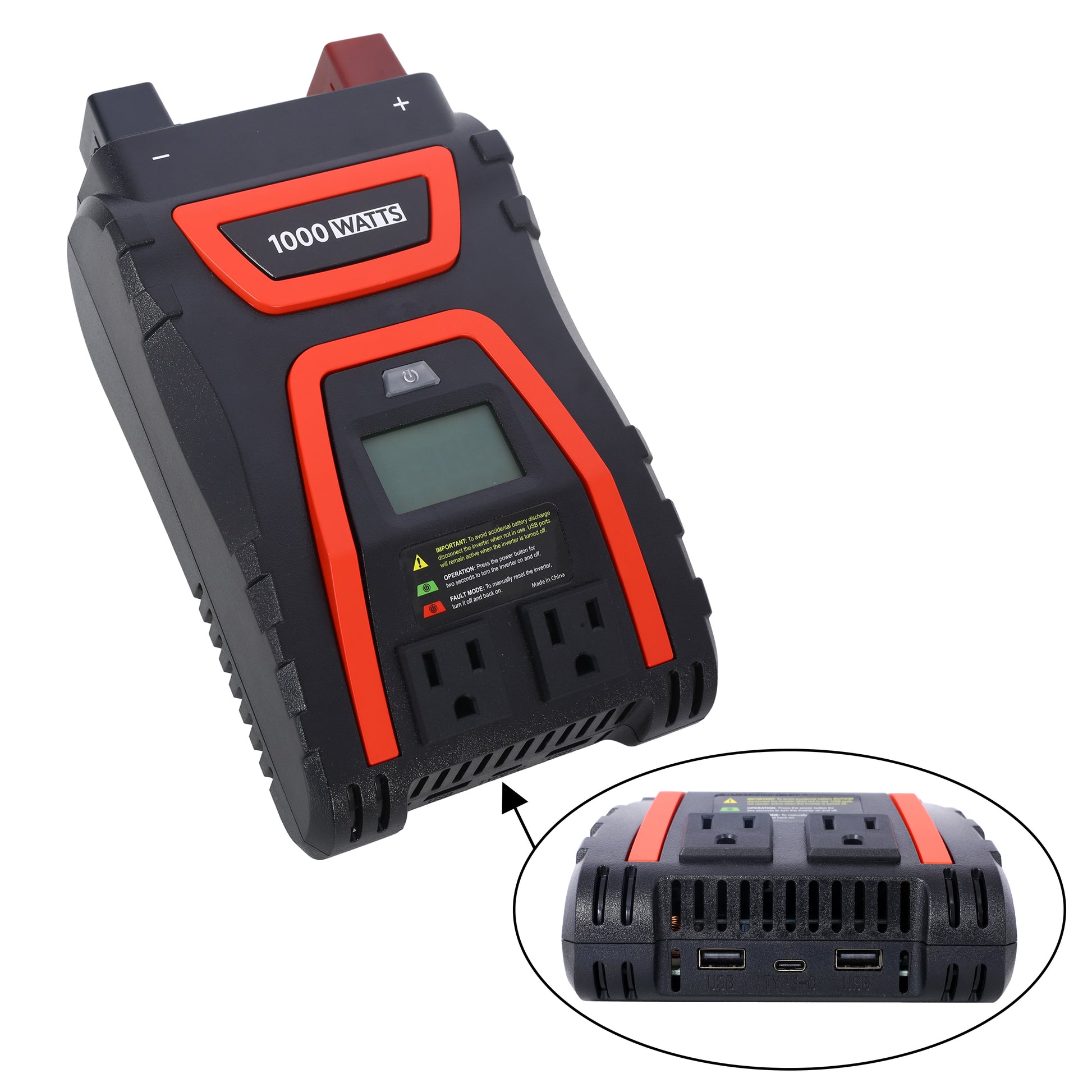 1000 Watts Power Inverter Modified Sine Wave Car Led Displayportable Ac Power Emergencies, Job Sites, Trucks Boats Off Grid Rv Camping,12V To 115 Volts, Etl Approved Black Plastic