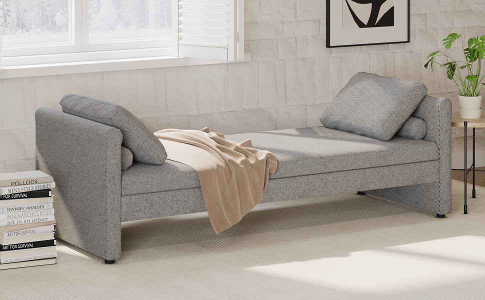Modern Upholstered Chaise Lounger Daybed With Pillows Small Single Daybed, No Mattress Needed, Perfect For Living Rooms & Home Office,Linen Fabric, Gray Gray Linen
