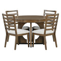 5 Piece Retro Rustic Functional Dining Set Unique Geometric Design, 1 Extendable Table With A 16 Inch Leaf And 4 Upholstered Chairs Ideal For Dining Room And Kitchen Walnut Walnut Solid Wood Mdf