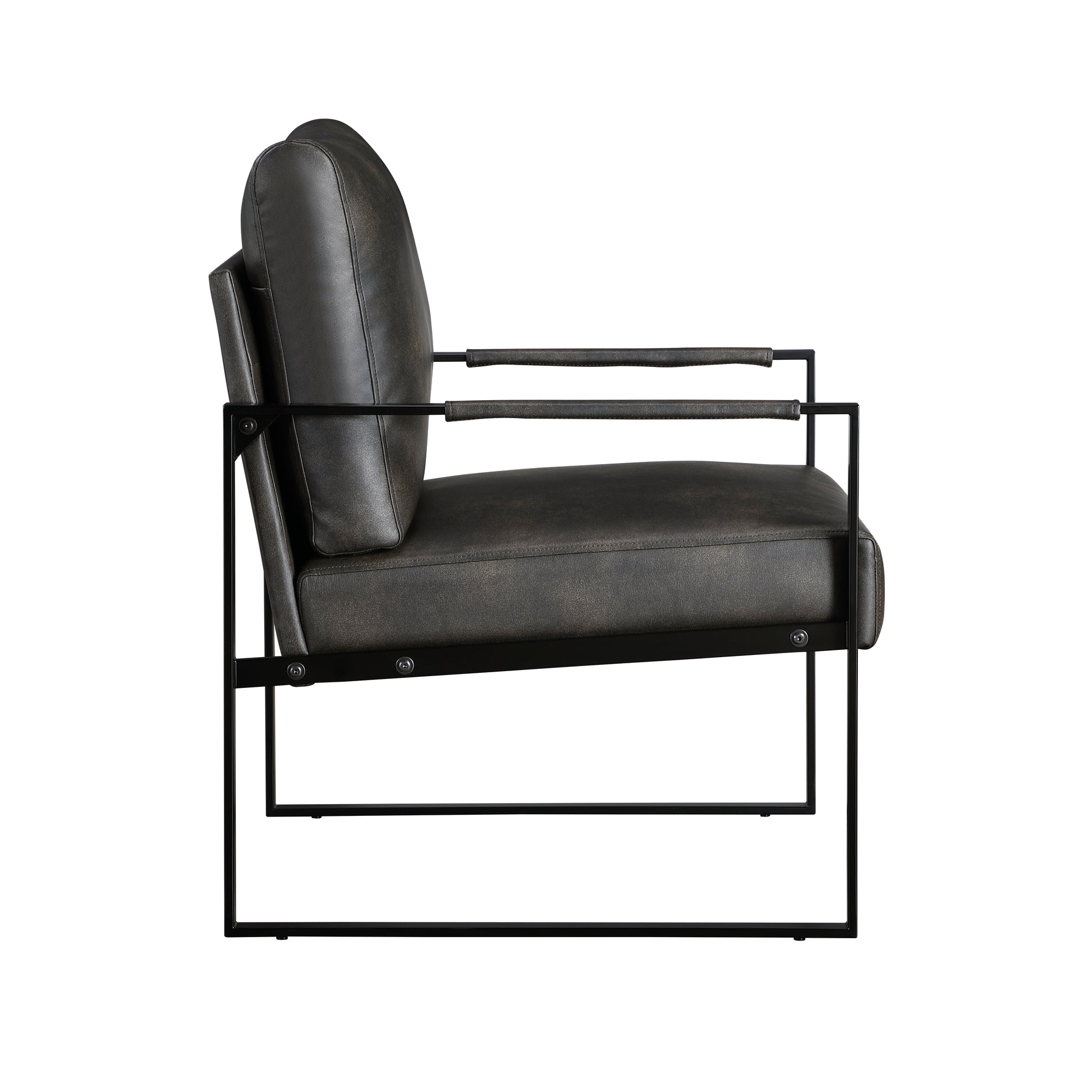 Modern Accent Chair Cushioned Seat Dark Gray Faux Leather Upholstery Black Metal Frame 1Pc Style Comfort Durability Elegance Look Dark Gray Primary Living Space Industrial,Mid Century Modern,Modern