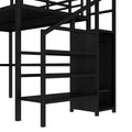 Full Size Loft Bed With L Shaped Desk And Usb, Metal Loft Bed With Wardrobe And Adjustable Shelf, High Loft Bed With Led For Kids Teens Adults, Black Full Black Metal