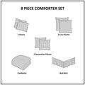 Embroidered 8 Piece Comforter Set Grey Cal King California King Grey Polyester