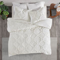 3 Piece Tufted Cotton Chenille Geometric Comforter Set Off White Full Queen Full Off White Cotton
