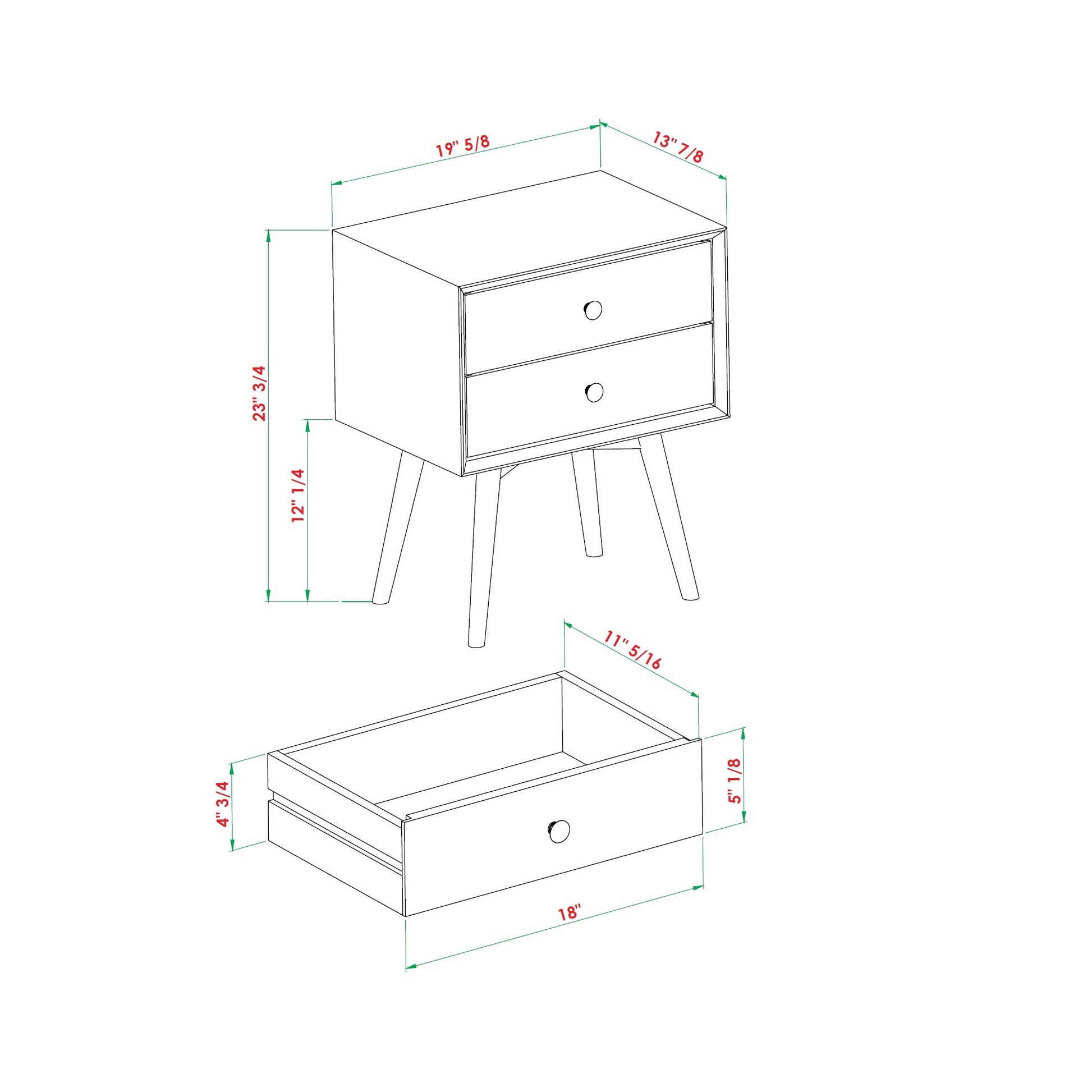 Mid Century Modern Double Drawer Solid Wood Nightstand Caramel Caramel Pine