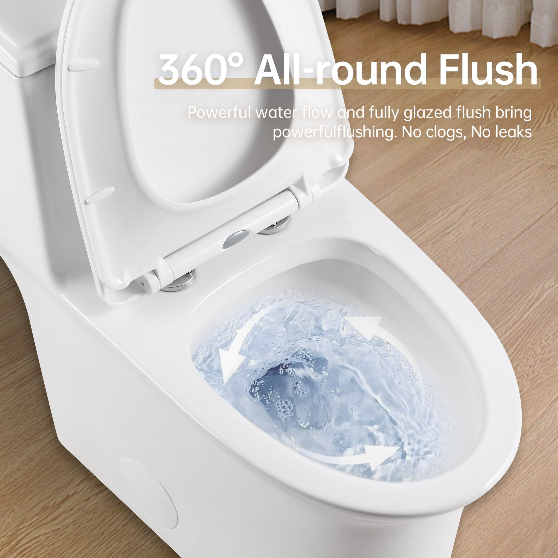 1.1 1.6 Gpf Elongated Comfort Height Super Quite Flushing Floor Mounted One Piece Toilet, Cupc Certified, Watersense Cetified, Ceramic, White Color, Soft Close Seat White Ceramic