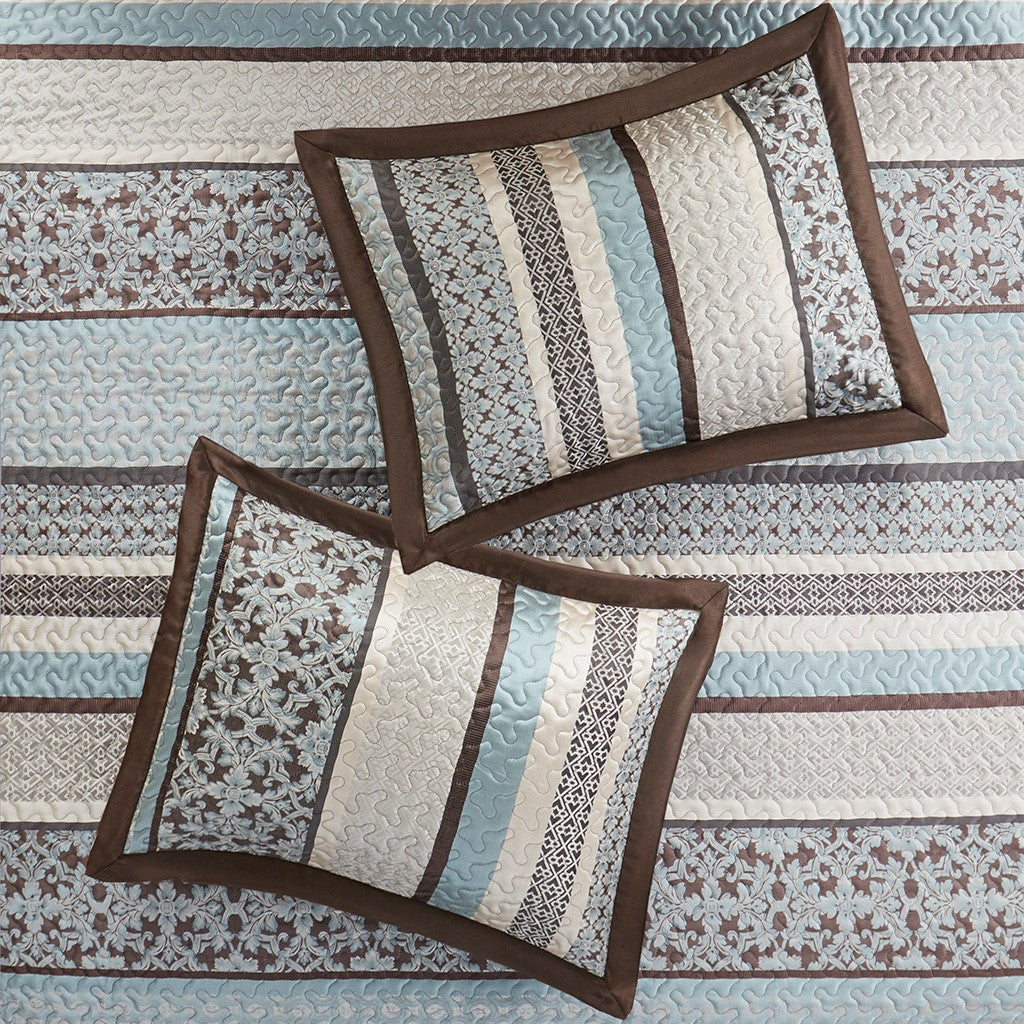 5 Piece Reversible Jacquard Bedspread Set Blue Queen Queen Blue Cotton