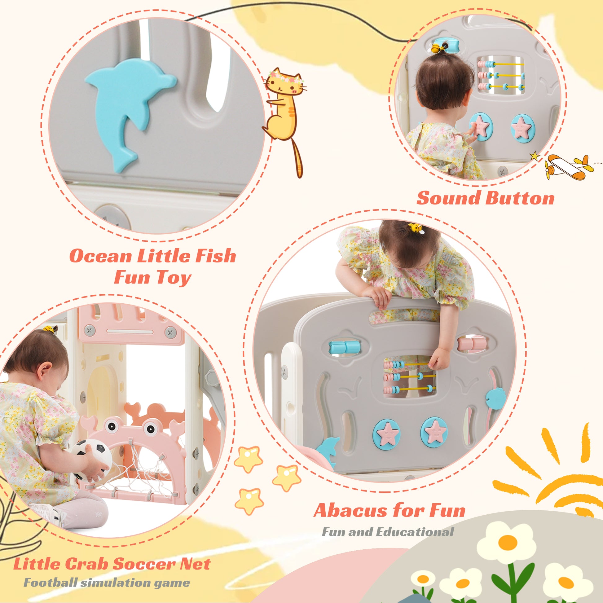 11 In 1 Toddler Slide, Kids Slide For Toddler Age 1 3 With Basketball Hoop, Kids Slide Playset Structure,Arch Tunnel And Telescope, Toy Storage Organizer For Toddlers, Kids Climbers Playground Pink Cute 1 To 2 Years Hdpe Indoor & Outdoor Use