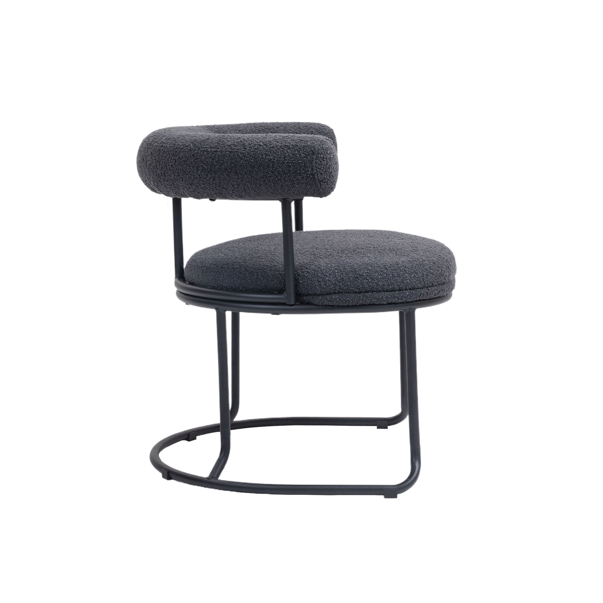 Coolmore Boucle Dining Chairs Set Of 2, Mid Century Modern Curved Backrest Chair, Round Upholstered Kitchen Chairs Carbon Black Boucle Carbon Black Foam Mdf Metal