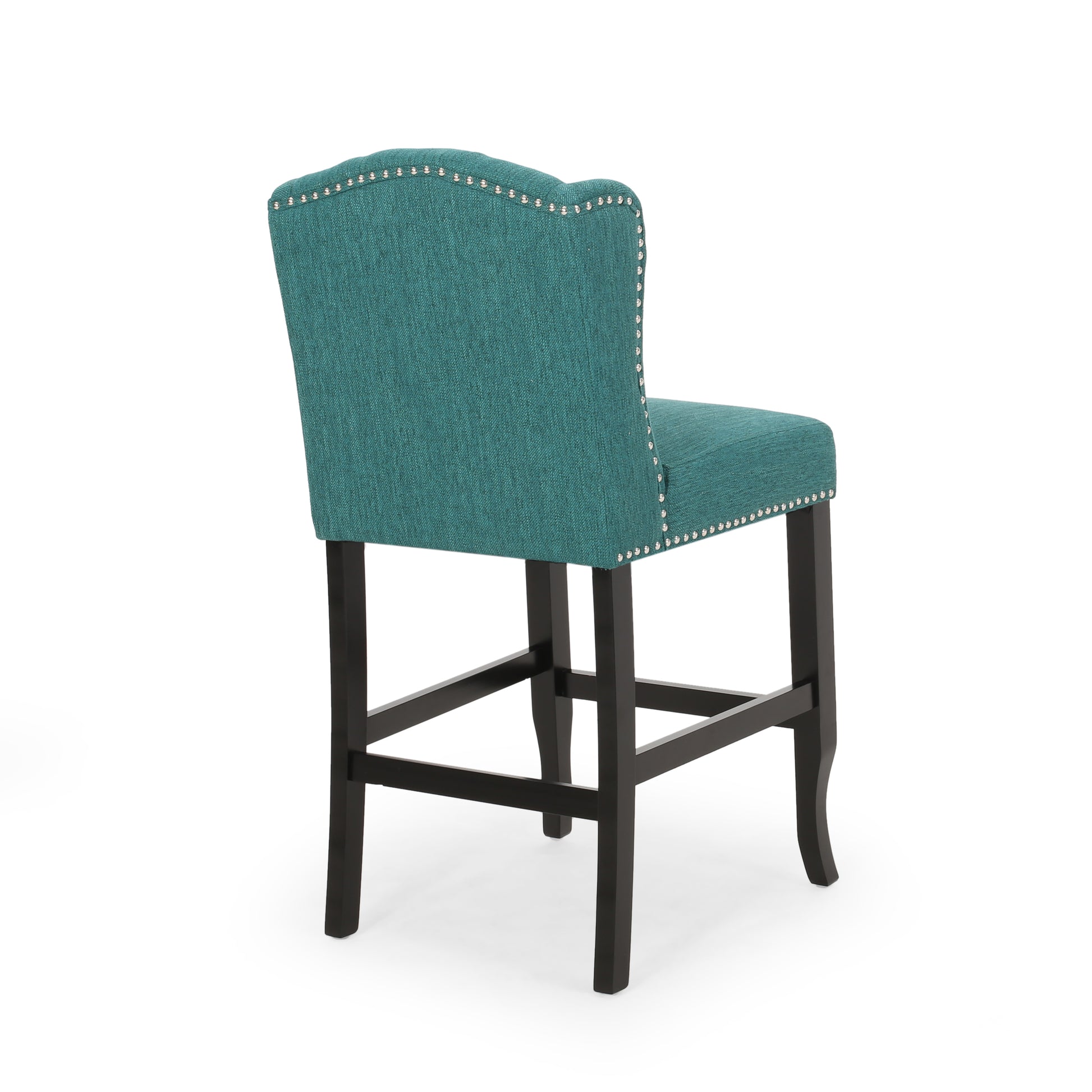 Vienna Contemporary Fabric Tufted Wingback 27 Inch Counter Stools, Set Of 2, Teal And Dark Brown Teal Fabric