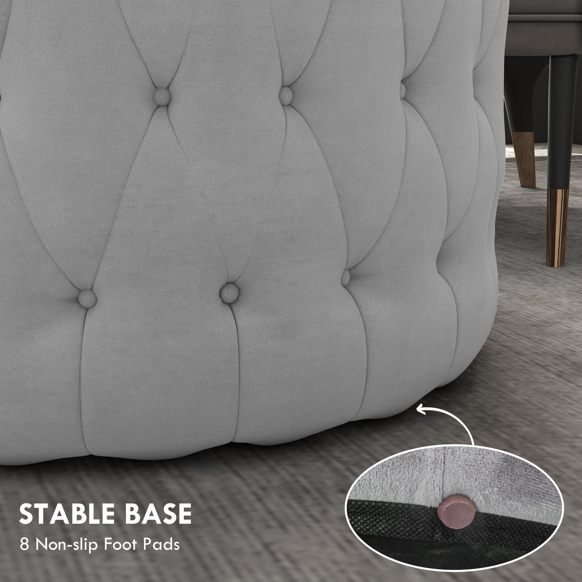 Homcom Button Tufted Ottoman Foot Stool With Velvet Feel Upholstery, Gray Light Gray Polyester