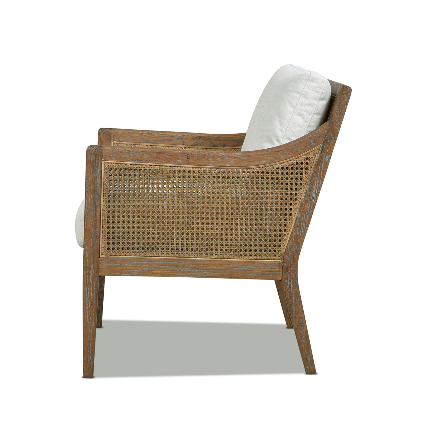 Ontario 24.5" Oak & Rattan Upholstered Accent Arm Chair, Natural White Linen White Foam Wood Fabric Rattan