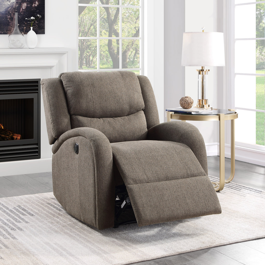 Modern Living Room Furniture 1Pc Power Reclining Chair Brown Chenille Upholstery Plush Seating Solid Wood Frame Brown Primary Living Space Modern Plywood,Solid Wood