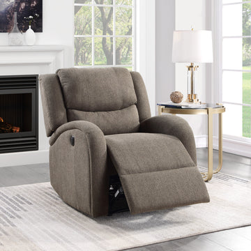 Modern Living Room Furniture 1Pc Power Reclining Chair Brown Chenille Upholstery Plush Seating Solid Wood Frame Brown Primary Living Space Modern Plywood,Solid Wood