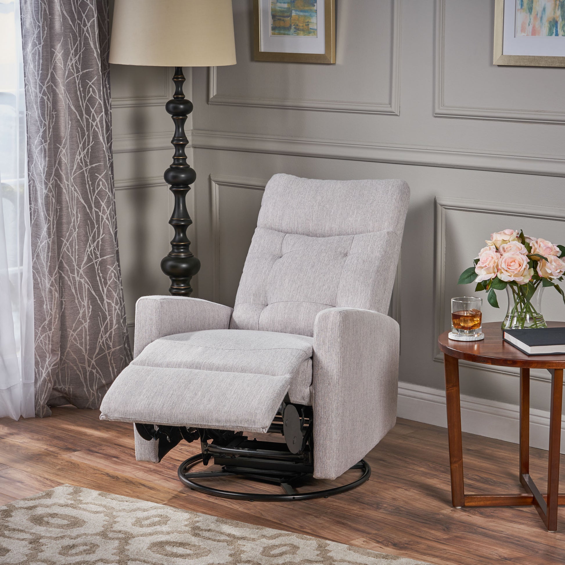 Glider Swivel Recliner Chair Light Grey Fabric