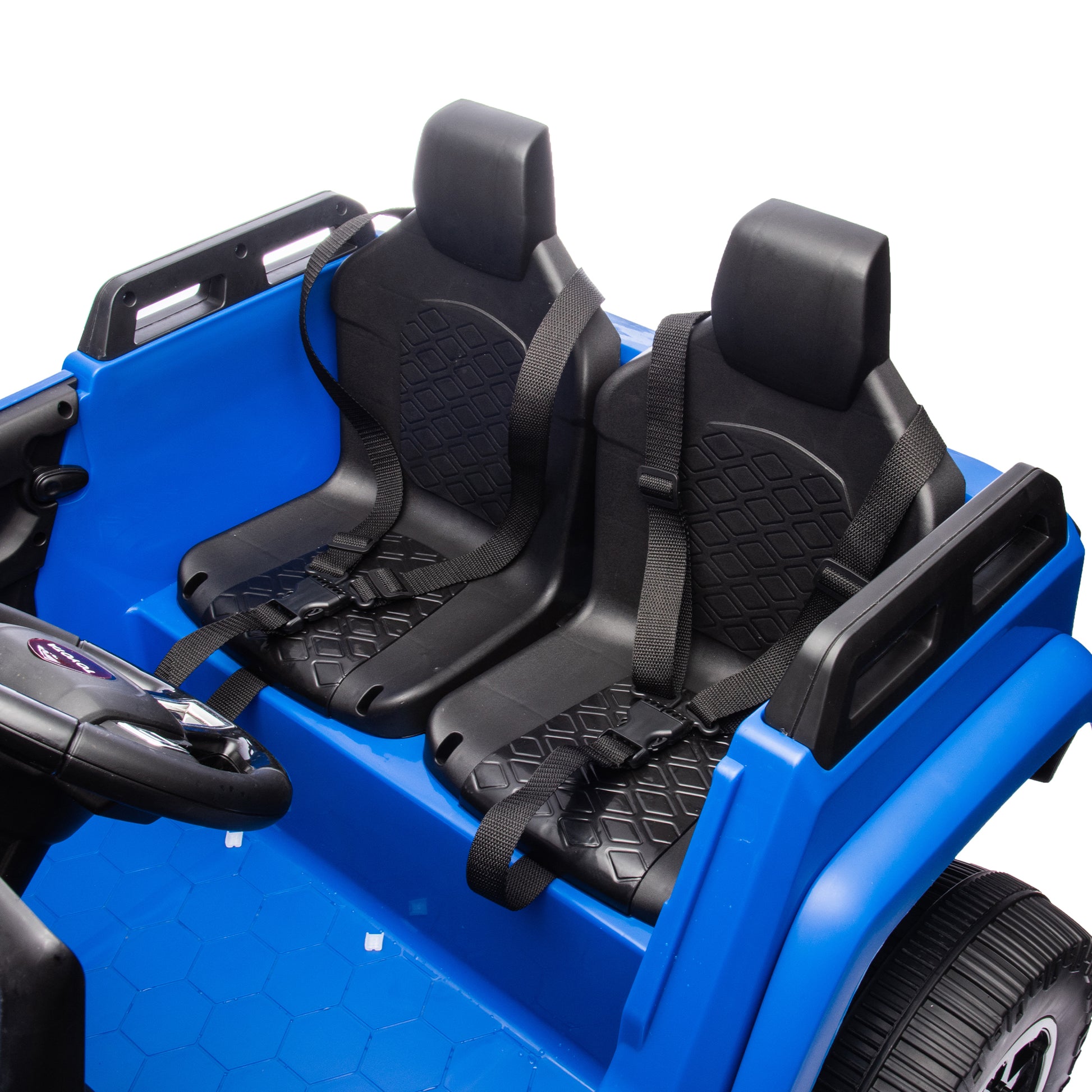 24V Two Seater Kids Ride On Car W Parents Remote Control, Licensed Toyota Lc250,2Wd,110W Motors,With Shovel,Three Point Seat Belt,Slow Start,Speed Adjustment,Bluetooth,Music For Kids Aged 3 . Blue 100 149 Lbs Polypropylene