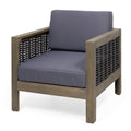 Outdoor Acacia Wood Club Chair With Wicker Accents, Gray Mixed Gray Brown, 30.25