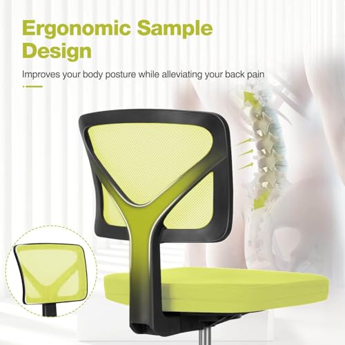 Low Back Mesh Armless Office Chair,Swivel Rolling Computer Chair No Arms With Lumbar Support, Green Green Metal