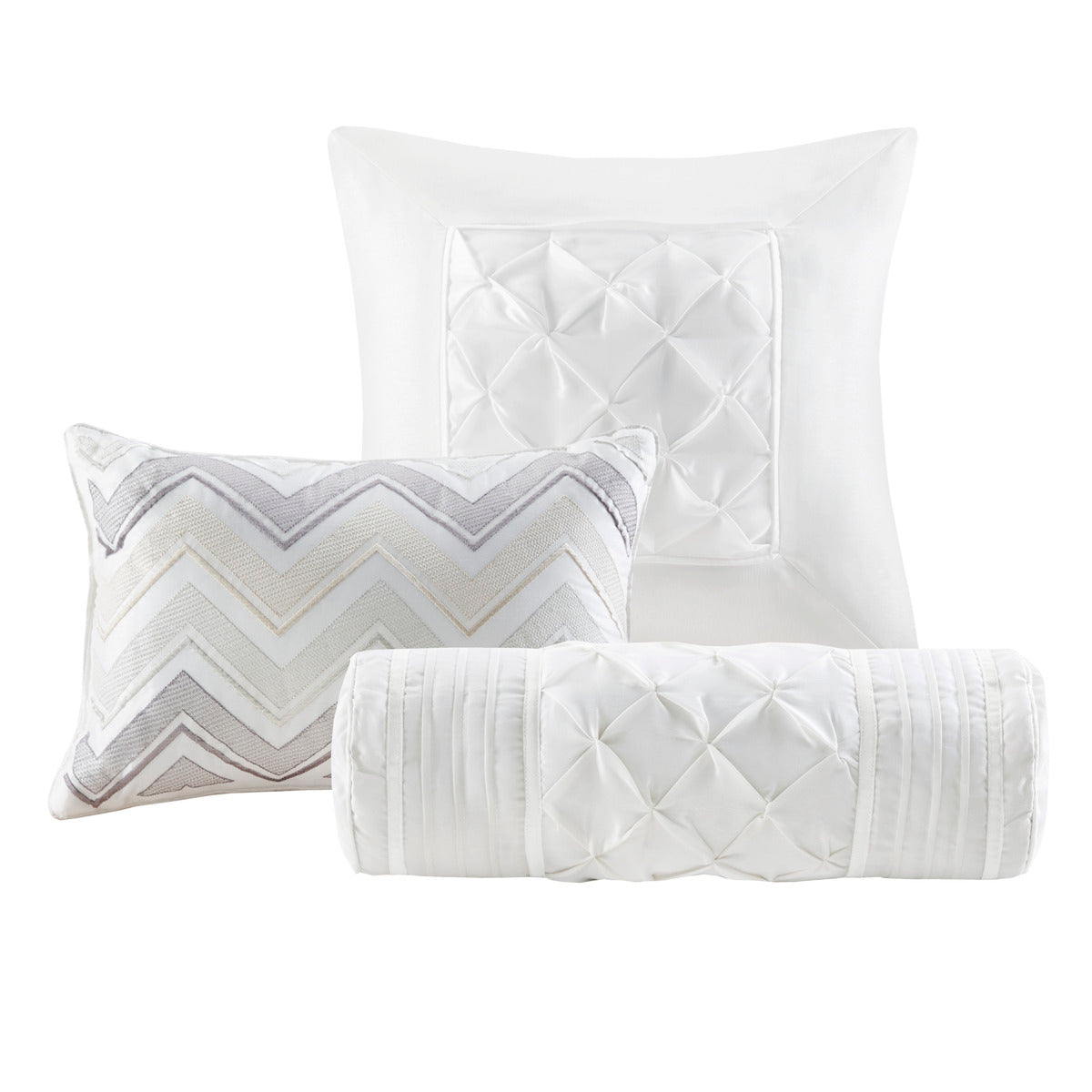 7 Piece Tufted Comforter Set White Cal King California King White Polyester