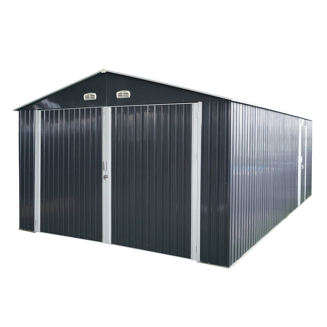 20X13 Ft Outdoor Storage Shed Metal Garage Shed For Car, Bike, Lawnmower Backyard Tool House Building 2 Doors And 4 Vents, Black Black Metal