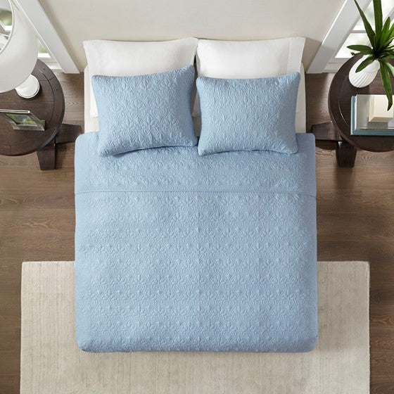 Reversible Quilt Set Blue King Cal King Blue Cotton