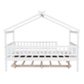 Full Size Wooden House Bed With Twin Size Trundle, White Full White Solid Wood Mdf